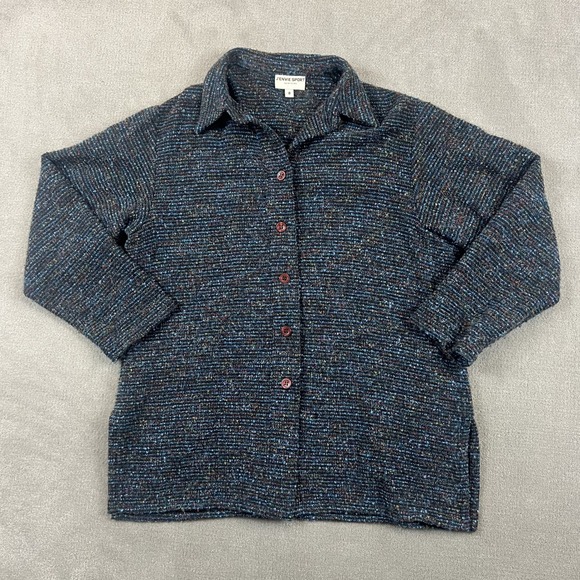 J'Envie Sport Shirt Jacket Womens 8 Blue Boucle Knit Button Up Made in USA — photo 2